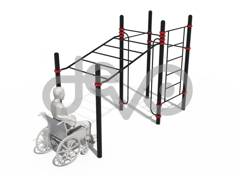 Рукоход в подъем, шведская стенка, 3 турника и вертикальные поручни для колясочников
