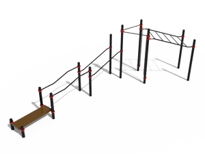 Рукоход в подъем, 2 турника, вертикальные поручни, брусья в подъем, брусья разноуровневые, скамья горизонтальная
